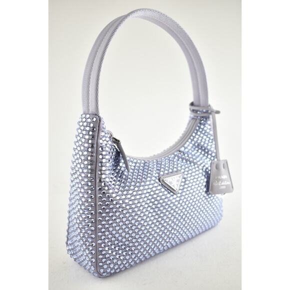 Prada Re-Edition 2000 Purple Crystal Nylon Shoulder Top Handle Mini Hobo Bag - Picture 4 of 9